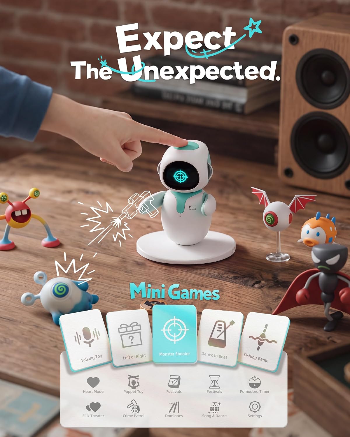 ENERGIZE LAB Eilik –Your Desktop Companion Full of Personality with Expressive Animations & Reactions. Touch-Responsive Play. Mini Games. Robot for Adults & Kids