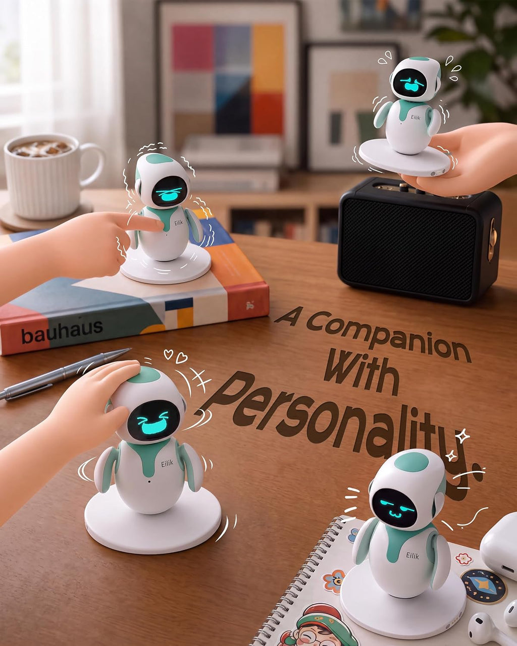 ENERGIZE LAB Eilik –Your Desktop Companion Full of Personality with Expressive Animations & Reactions. Touch-Responsive Play. Mini Games. Robot for Adults & Kids