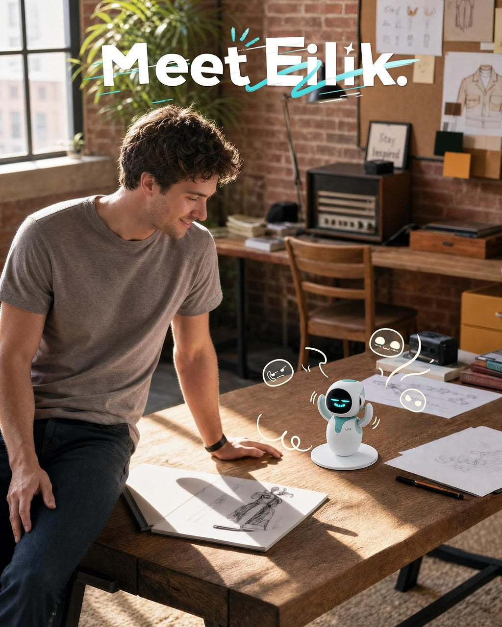 ENERGIZE LAB Eilik –Your Desktop Companion Full of Personality with Expressive Animations & Reactions. Touch-Responsive Play. Mini Games. Robot for Adults & Kids