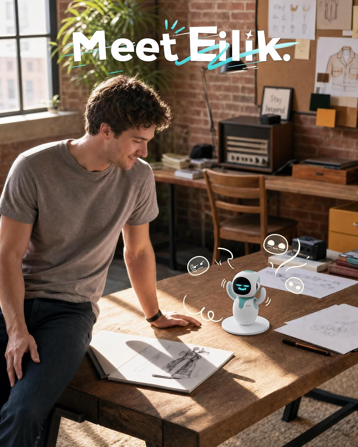 ENERGIZE LAB Eilik –Your Desktop Companion Full of Personality with Expressive Animations & Reactions. Touch-Responsive Play. Mini Games. Robot for Adults & Kids