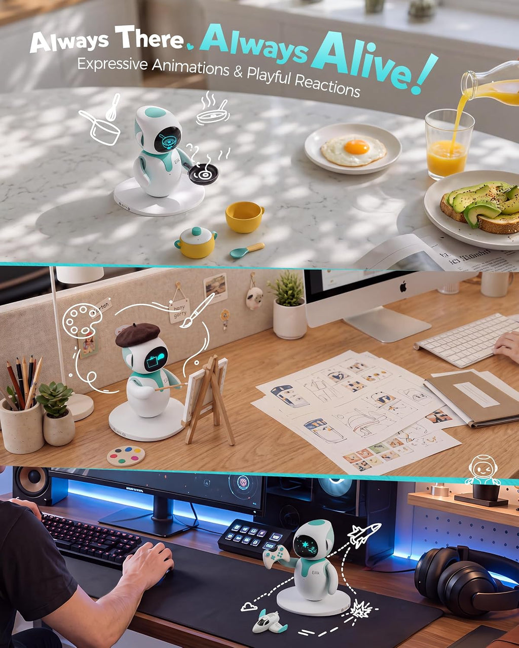 ENERGIZE LAB Eilik –Your Desktop Companion Full of Personality with Expressive Animations & Reactions. Touch-Responsive Play. Mini Games. Robot for Adults & Kids